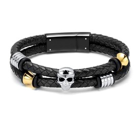 QGJNSGC Cremation Jewellery Skull Urn Bracelet for Ashes Keepsake Memorial Bangle Braided Leather Bracelet Cremation Bracelet for Men Women, Leather