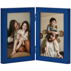decorUhome Double 4x6 Picture Frame Vertical, Engineered Wood Bifold Photo Frame with Plexiglass for Tabletop Display, 4x6, Royal Blue