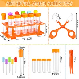 Weewooday - Juego de herramientas de habilidad motora, herramientas de aprendizaje científico para niños, incluye 5 tubos de ensayo gigante, 6 cuentagotas líquidos de silicona, 1 soporte de