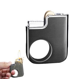 Creative Ring Buckle Lighter, Metal Grinding Wheel Lighter, Retro Open Flame, Keychain Pendant, Refillable Butane Flame Lighter, for Men (Gas Not Included) Black
