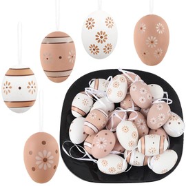 HERZONE 24pcs Easter Eggs Plastic Eggs for Hanging Eggs Easter Decoration Easter Decoration with Great Patterns Easter Eggs Craft Plastic Eggs Size: 6 x 4 cm (Brown White)
