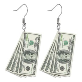 MALOYANVE Dollar earrings for Women Funny Acrylic Retro 100 Dollar Bill Money Symbol Punk hiphop Paper Cash Drop Earrings Statement Jewelry (100 dollars)