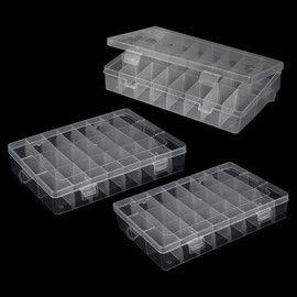 3Pack 24 Grids 7.7 x 5 x 1.4 inch Clear Plastic Tackle Box with Adjustable Dividers, Jewelry Organizers and Storage for Earring Organizer, Diamond Art Storage for Bead/Craft/Sewing/Fishing Organizers