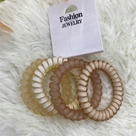 MOMI Hair Rubber Stylish Phone Cord Type Hair Rubber Spring Hair Rubber Set of 4 Non-marking Hair Rubber Spring Hair Rubber (Orange)
