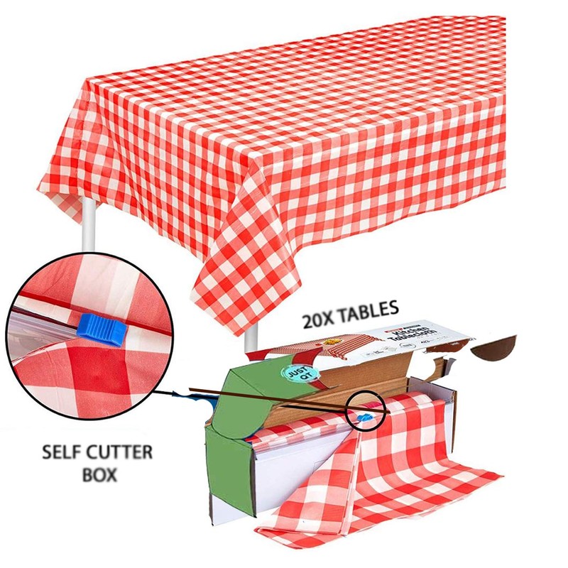 Red Gingham Checkered Table Cloth - Self Cutter Picnic Durable