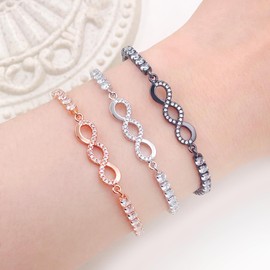 Uloveido Rose Gold Plated Infinite Endless Love Bracelet Dazzling CZ Stones, Friendship Gifts for Wedding Engagement Birthday Mother's Day YA4846 (Rose Gold)