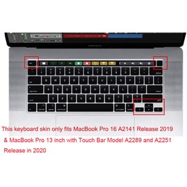 Ultra Thin Keyboard Cover Protector Soft Silicone Skin Compatible with 2022 2021 2020 MacBook Pro 13 Inch A2338 A2289 A2251 with M2 / M1 Chip, 2019 MacBook Pro 16 Inch A2141 with Touch Bar (Black)
