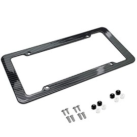 Carbon Fiber Style License Plate Frame Front or Rear with Fasteners and Screws Glossy Finish