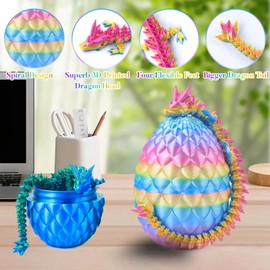 4PCS 3D Printed Dragon Fidget Toy Rainbow - 22cm Crystal Dragon + 8.5cm Easter Eggs, Articulated Crystal Dragon Fidget Toys, Birthday Gifts Toys for Kids, Home Decor, Mystery Mythical Pieces