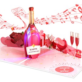 FITMITE Anniversary Card, Music & Light Pop up Valentine's Card with Fireworks Flowers Gifts for Him Her Husband Wife Couple (Wine Bottle)