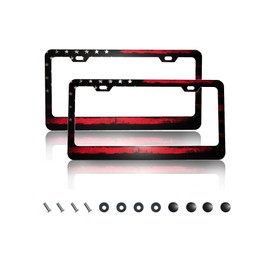 CTVSLFU License Plate Frame 2 Pack Aluminum Metal Rust-Proof Front & Rear Car Tag Holder with 2 Holes, Universal Car Accessories with Screws for Men & Women - 002 Black Red American Flag