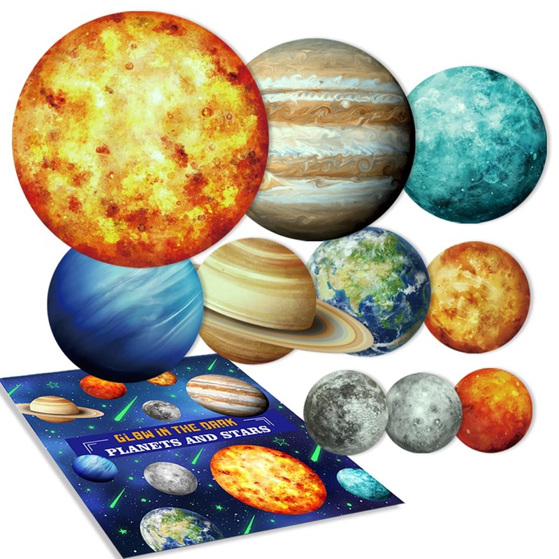 Evergreen Goods Glow in the Dark Solar System Stickers, Bright
