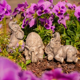 Garden Mile® 3pc African Elephants Garden Ornaments Outdoor - Hand Painted Weatherproof Resin Statue and Sculpture for Pond, Patio, Garden, Living Room, Bedroom, Shelf Decoration, Indoor and Outdoor