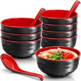 Pumtus 8 Pack Melamine Noodle Soup Bowls, 32OZ Large Japanese Ramen Bowl Set with Spoon, Miso Soup Cereal Bowls for Ramen, Udon, Soba, Pho and Soup