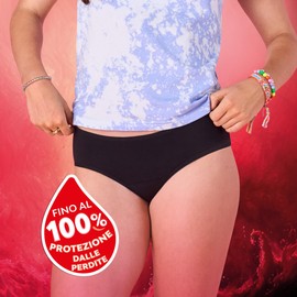 Nuvenia linea Teens, Mutandine Mestruali in cotone biologico, Lavabili e riutilizzabili con protezione integrata per Giorno e Notte, Flusso Abbondante, Colore Nero, 15-16 anni 170 cm