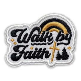 Walk by Faith Patch 3 Inches Jesus Bible Verse Religious Catholic Trust in God Iron On/Sew On Embroidery Fabric Applique Patches for Trucker Hats Clothes Backpack DIY Accessories Friends Mom Gifts