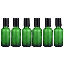 6 Stück 30 ml leere Nachfüllflaschen aus grünem Glas für ätherische Öle, Roll-On-Flaschen mit Metall-Rollkugeln und schwarzer Kappe, Kosmetik