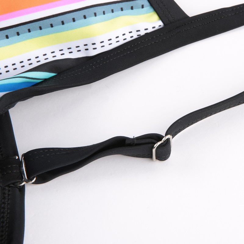 Fashionable Women Surf Clothing Rainbow Striped Sling Single Piece Set