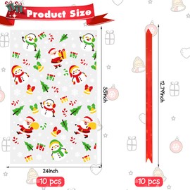 DIYASY 10PCS Christmas Basket Bags, Large Christmas Basket Cellophane Bags with 10 PCS Colorful Pull Bow for Gifts Baskets Christmas Party Favor Supplies (35.4X23.6 Inches)
