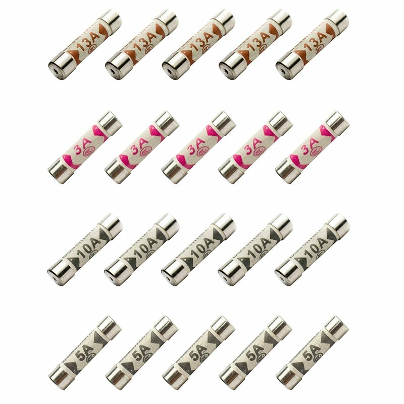 20 x Fuses Mixed Household Electrical Ceramic Domestic Mains Fuses