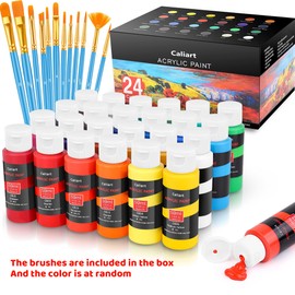 Caliart Caliart 24 Colors Acrylic Paint Set With 12 Brushes, Easter Basket Stuffers for Teens, Art Craft Paints Gifts Trendy Stuff for Artists Kids Teen, Canvas Ceramic Rock Eggs Painting Kit Art Supplies