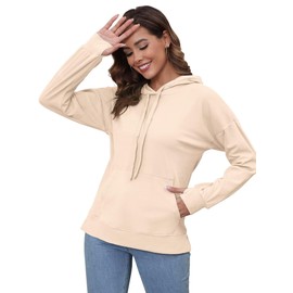 Women's Pullover Hooded Sweatshirt Loose Fit Soft Thumbhole Jacket Kangaroo Pockets Apricot M