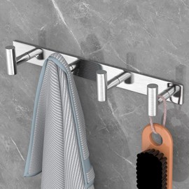 VAEHOLD Silver Hat and Coat Wall Mount Rack - Coat Rack with 4 Hooks for Robes, Bags, Keys, and Towels - Bathroom Towel Hanger Organizer (2 Pack)