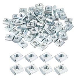 sourcing map 60Pcs M4 T Nut Tee Sliding Slot Nuts, T-Slot Nut Hammer Nut Block Square Nuts Fastener Carbon Steel Nickel Plated for Aluminum Extrusion Profile 2020 Series