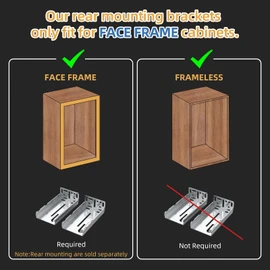 Furniware 1 Pair Rear Mounting Brackets for Soft Close Drawer Slides, Drawer Bracket for Face Frame Cabinets, Metal Replacement Parts for 45mm Width Ball Bearing Kitchen Cabinet Glides