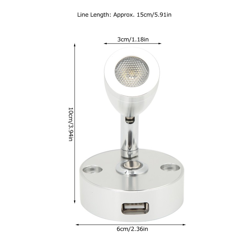 RV Reading Light 3500K 3‑Color Aluminium Alloy Adjustable Angle 12V‑24V