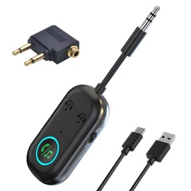 Bluetooth 5.3 Audio Transmitter Receiver for TV AirPods Headphones Airplane Speaker Tablet 3.5mm Jack Dual Connection Pairing Wireless Hi-Fi Bluetoothes Adapter Low Latency for Flight Travel Car Gym