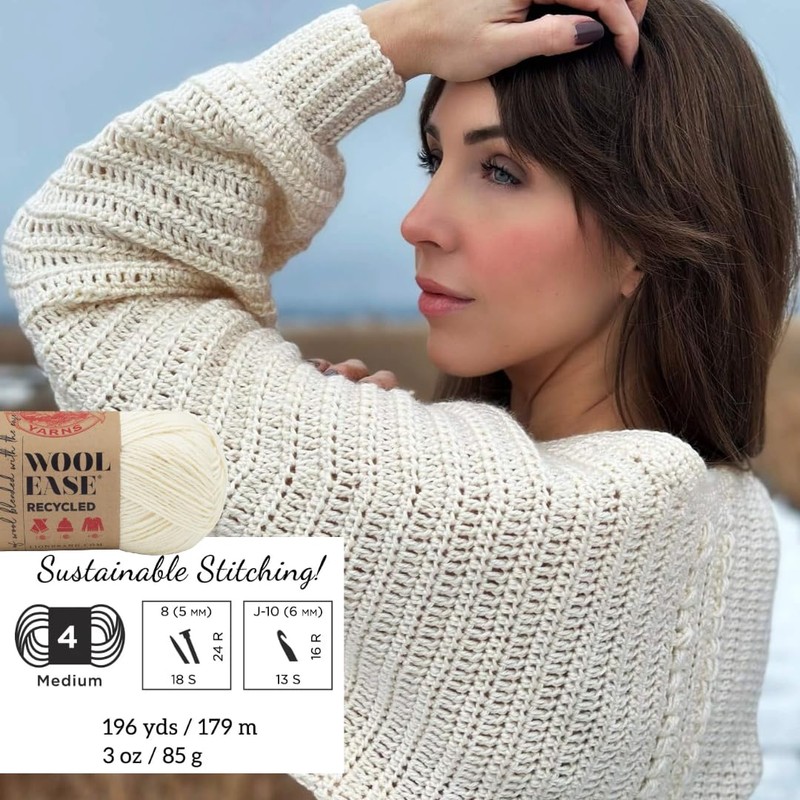 Lion Brand Yarn Wool-Ease Recycled Light Worsted-Weight Yarn for Knitting