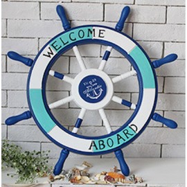 Hand painted wood ships wheel is the perfect addition to any nautical themed Collection, A nice addition to the ocean themed room. Its great for the boys' room and their nautical theme. (18 inch whiteblue)