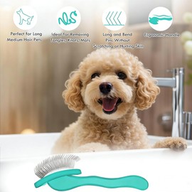 COZYGIFT Slicker Brush for Dogs, Dog Grooming Supplies Long Pin Large Doodle Brush for Goldendoodles Poodles Bernedoodles, 3 Pcs Grooming Tools with Wooden Handle for Mats Tangles - Green