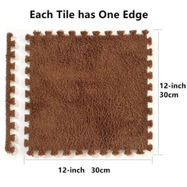 16 Pcs Shaggy Interlocking Foam Carpet Tiles - Coverage 4ft x 4ft, Kids Carpet Squares Protective Floor Mats Crawling Exercise Area Rugs for Children Room, Home or Classroom Use, Coffee