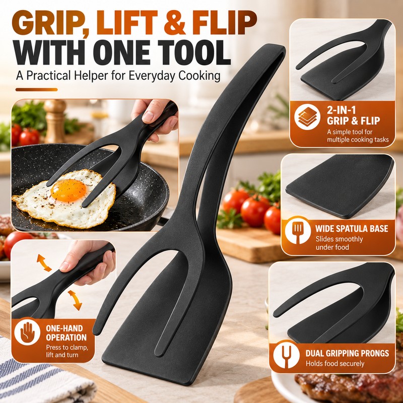 2-in-1 Grip Flip Spatula Tongs for Cooking – Easy Gripping