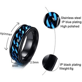 PAURO Men's Stainless Steel Europe America Blue Chain Rotatable Black Ring Size V