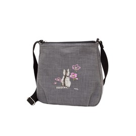 CreareKiki AS-12 Women's Shoulder Bag, Cross-body Design, Lightweight, Made in Japan, Sumi, Binchotan Dyed, Kyoto Canvas, Cat Pattern, Owl Pattern, Embroidery, Crepe, Mother's Day, Mother's Day,