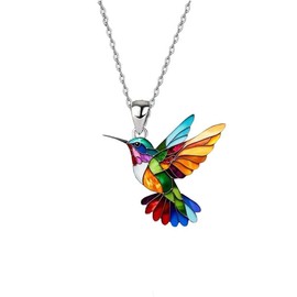 Gonashow Colorful Hummingbird Necklace, 2D Plastic Hummingbird Bird Necklace for Women Bird Lovers (1 Necklace)
