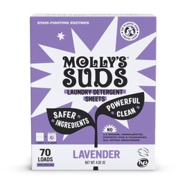 Molly’s Suds Laundry Detergent Sheets | Gentle on Sensitive Skin, Powerful Bio-Based Enzymes, Stain-Fighting | Liquidless & Plastic-Free Packaging | 70 Loads (Lavender)