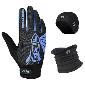 FDX Full Finger Winter Cycling Gloves, Thermal, Water Resistant, Windproof, Anti- Shocking Gel Padded, Touchscreen, Breathable Anti-Slip Men Women MTB, Riding, Running, Zesto PO3 (Blue), XL