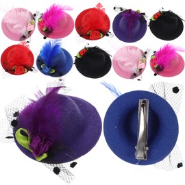 Toddmomy Mini Hat Hair Clip 12Pcs Mini Tea Party Hats Mini Fascinator Hair Clip Mini Top Hat Hair Clip with Faux for Girls