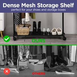 Lifemaster Alloy Steel Clothes Rack - Pack of 1 Versatile, Ample Storage Space, Simple Assembly, Hanging Garment and Clothes Rolling Rack with Wheels - Black