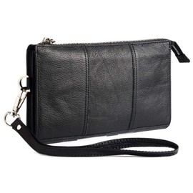 DFV mobile - Genuine Leather Case Handbag for Pharos Traveler 127 GPS, PTL127 - Black