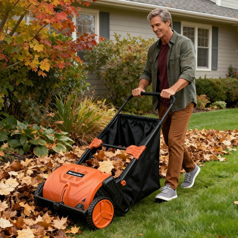 MAXLANDER 21-Inch Push Lawn Sweeper, Manual Yard Leaf Sweeper with