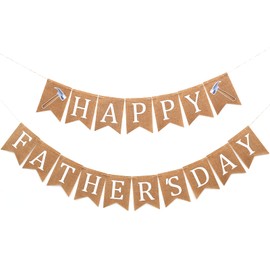 Happy Father’s Day Decorations Banner Burlap – Vintage-Style Father’s Day Decor Hanging Signs Banner for Home Office Walls Fireplaces Background Photography