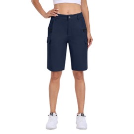 MoFiz Women's Walking Hiking Cargo Shorts 10" Quick Dry UPF50+ Summer Outdoor Camping Travel Golf Shorts Navy Size EU L