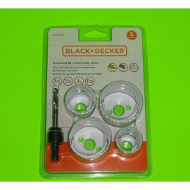 Black+Decker 5 pc Bi-Metal Hole Saws 1-1/4", 1-1/2", 2" +2-1/8" Wood, PVC, Metal