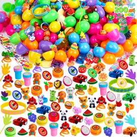 JOYIN 200Pcs Prefilled Easter Eggs with Assorted Toys Plus Stickers Inside for Easter Egg Hunt, Basket Stuffers Fillers for kids, Party Favors, Classroom Prize Supplies