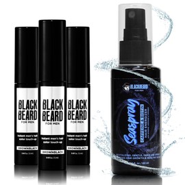 Blackbeard for Men Formula X Beard Color & Seaspray Hair Energizer Bundle - Instant Beard Color & Hair Volumizer with Biotin & Caffeine, Thickening Spray, 3-Pack Beard Color (BrownBlack), 1 Seaspray
